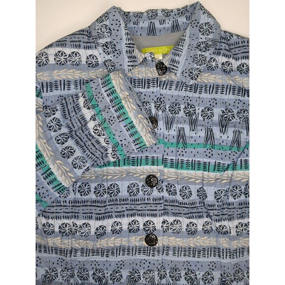 Sigrid Olsen Quilted Jacket Womens Large Blue Button Closure 100% Cotton Granny - Picture 1 of 7